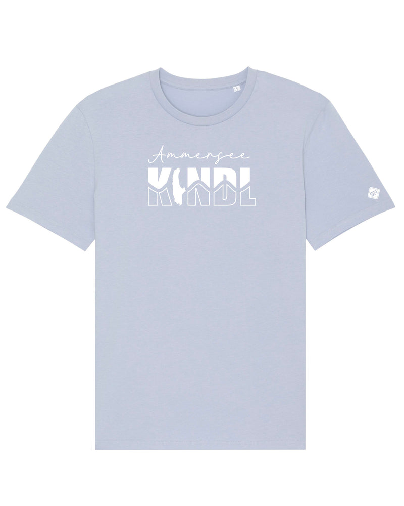 Ammersee T-Shirt in Pastell Blau grau-meliert mit weissem Ammersee Kindl Schriftzug in weiss