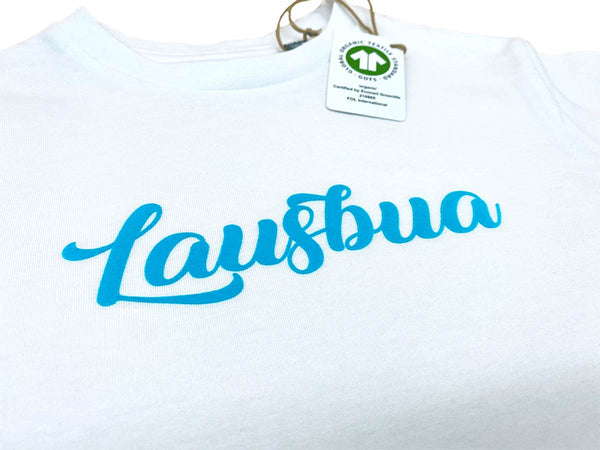 Kinder T-Shirt - LAUSBUA - Weiß mit Applikation in Neonblau